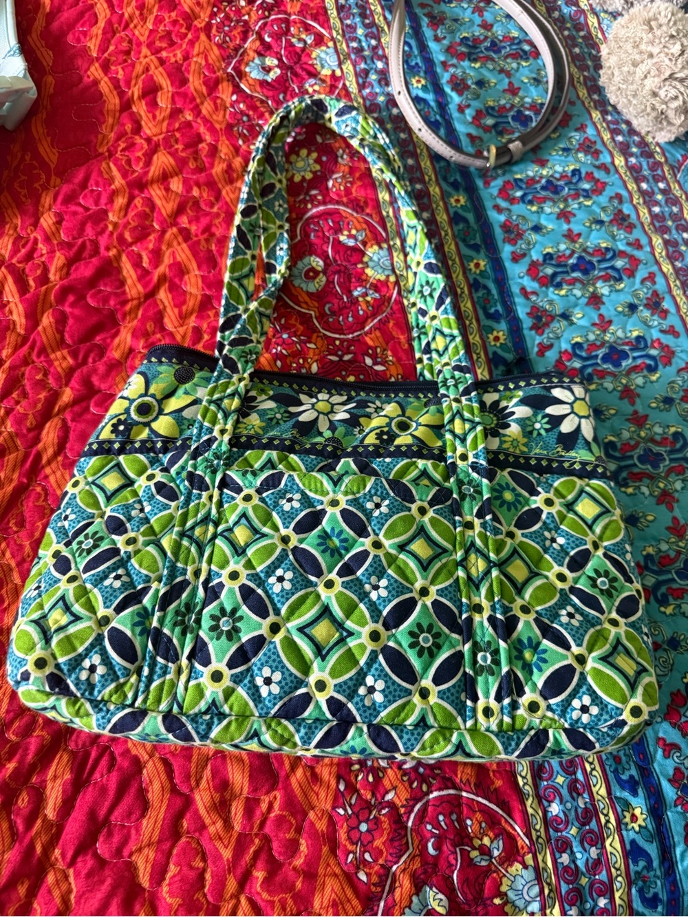 Quilted Vera Bradley Floral Tote Bag in Green Pattern